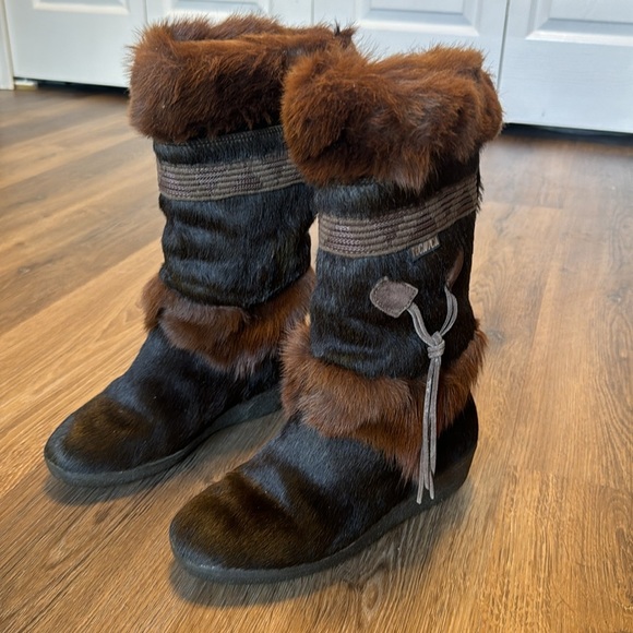 vtg Italian Tecnica 70s 80s brown goat fur mukluk muk luk boots size 7.5 cute - Picture 2 of 15